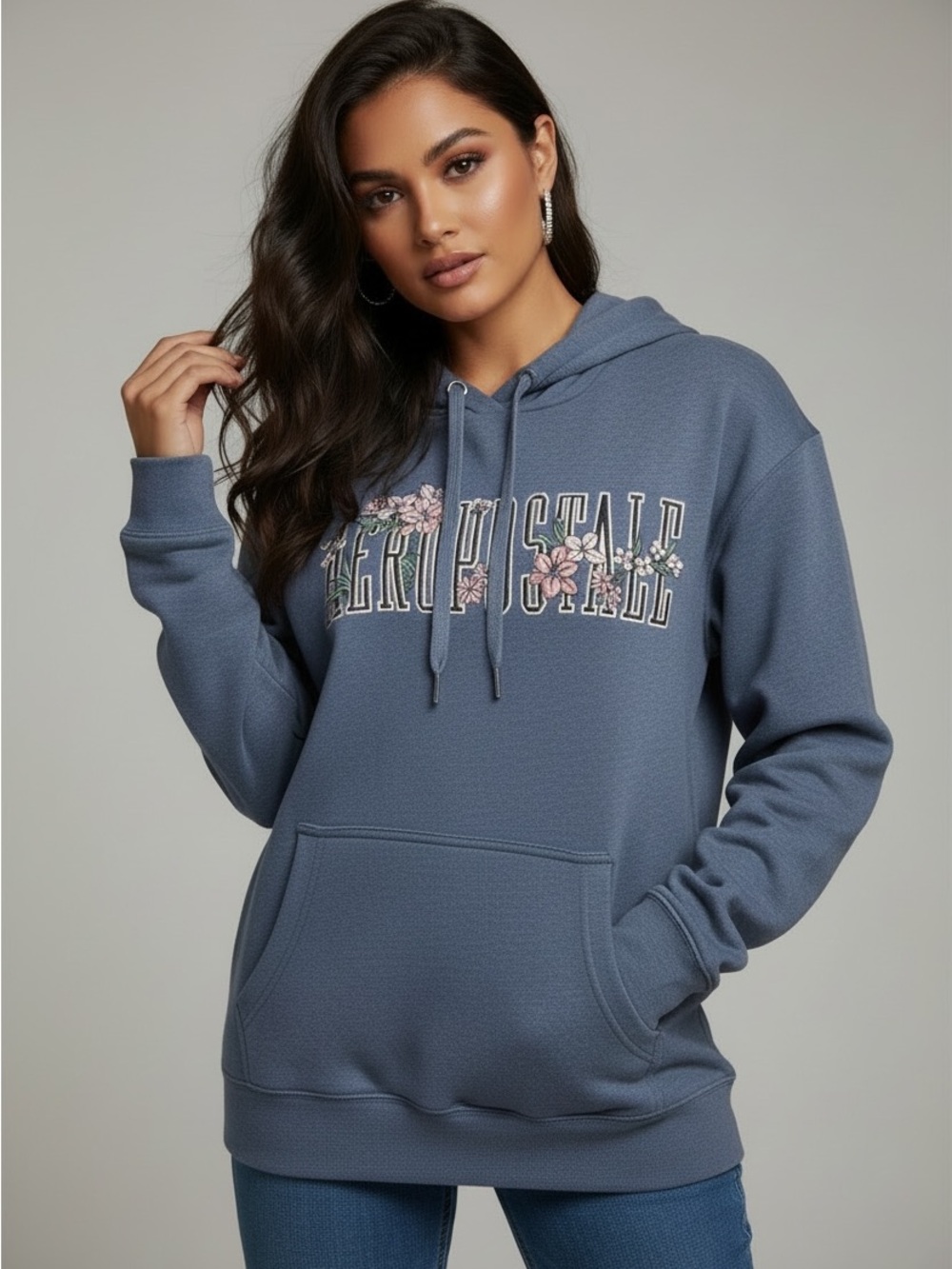 Aeropostale Women's Blue Floral Hoodie